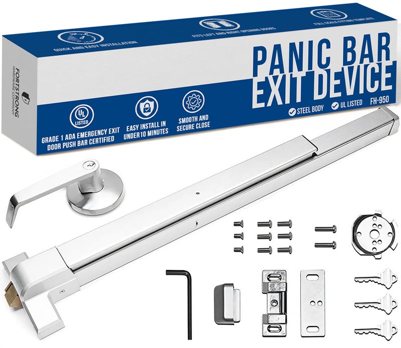 FORTSTRONG 31" Commercial Push Bar Panic Exit Device (Silver) - Panic Bars for Exit Doors with Door Handle - UL Listed Grade 1 ADA Emergency Exit Door Push Bar Certified - FS-950 - Image 1
